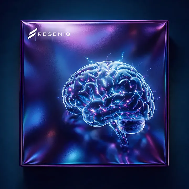 Chromatic brain artwork on the Regeniq Limitless Cognitive Protocol box